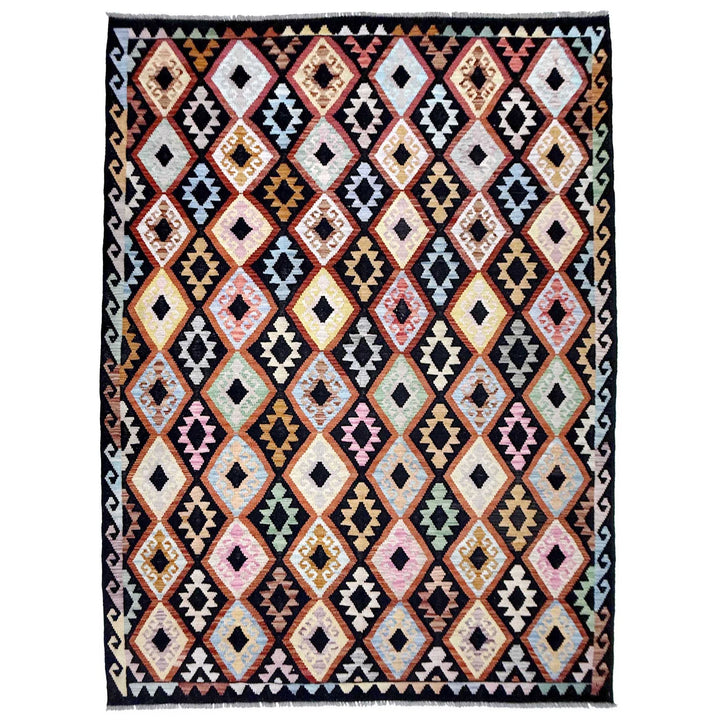 Afghan Kilim Rug 6'7" x 9'8" Flat-Weave | No. AL75996