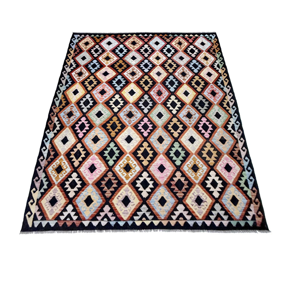 Afghan Kilim Rug 6'7" x 9'8" Flat-Weave | No. AL75996
