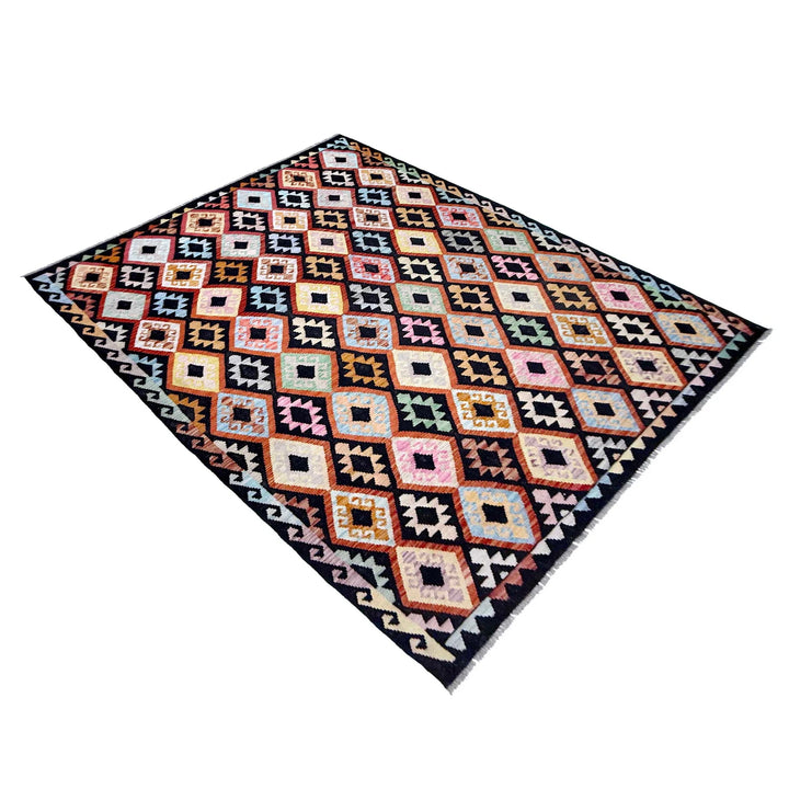 Afghan Kilim Rug 6'7" x 9'8" Flat-Weave | No. AL75996