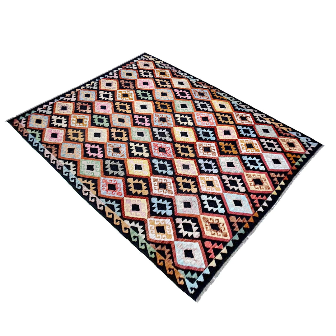 Afghan Kilim Rug 6'7" x 9'8" Flat-Weave | No. AL75996
