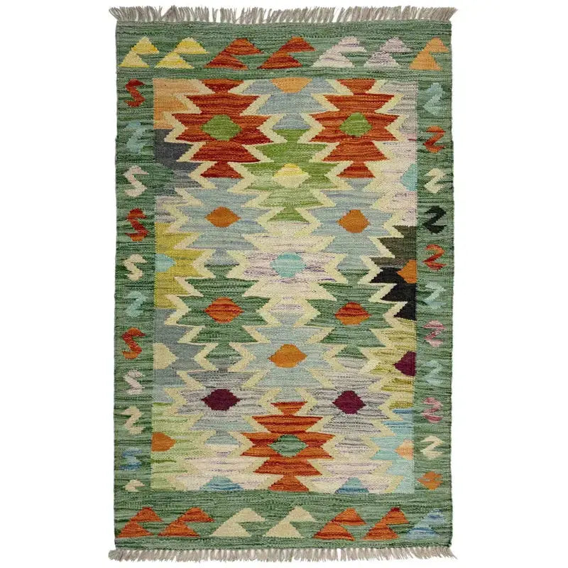Afghan Vegetable Kilim Rug 2'7" x 4'0" Flat-Weave | No. AL760609