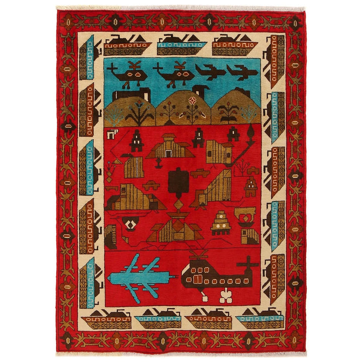 Afghan War Rug 4' 0" x 5' 9" Hand-Knotted | No. AL76110