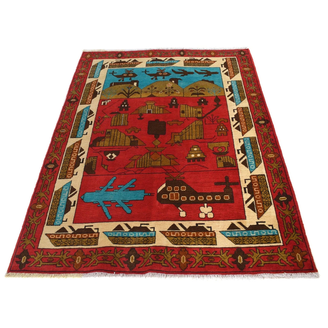 Afghan War Rug 4' 0" x 5' 9" Hand-Knotted | No. AL76110