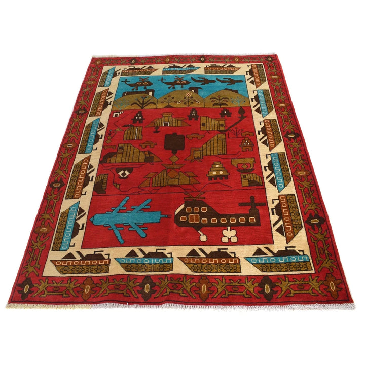 Afghan War Rug 4' 0" x 5' 9" Hand-Knotted | No. AL76110