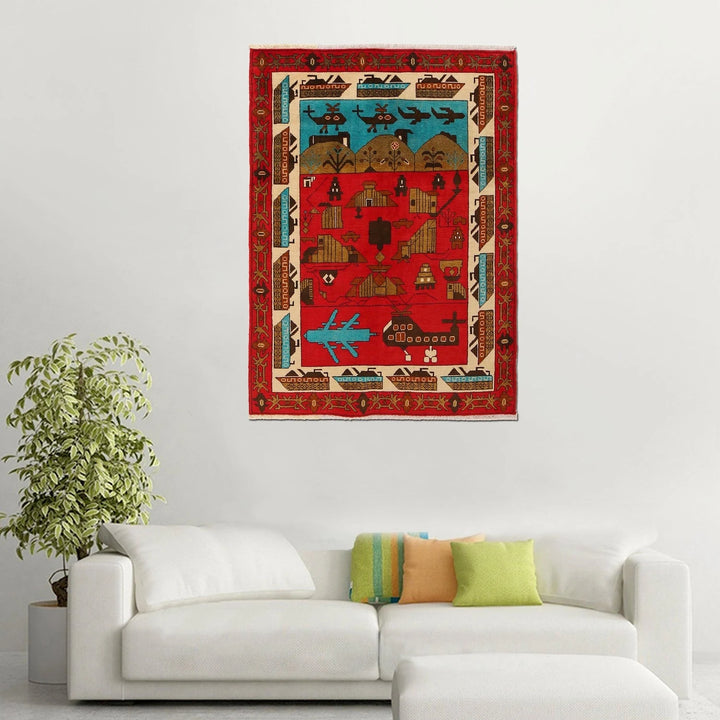 Afghan War Rug 4' 0" x 5' 9" Hand-Knotted | No. AL76110