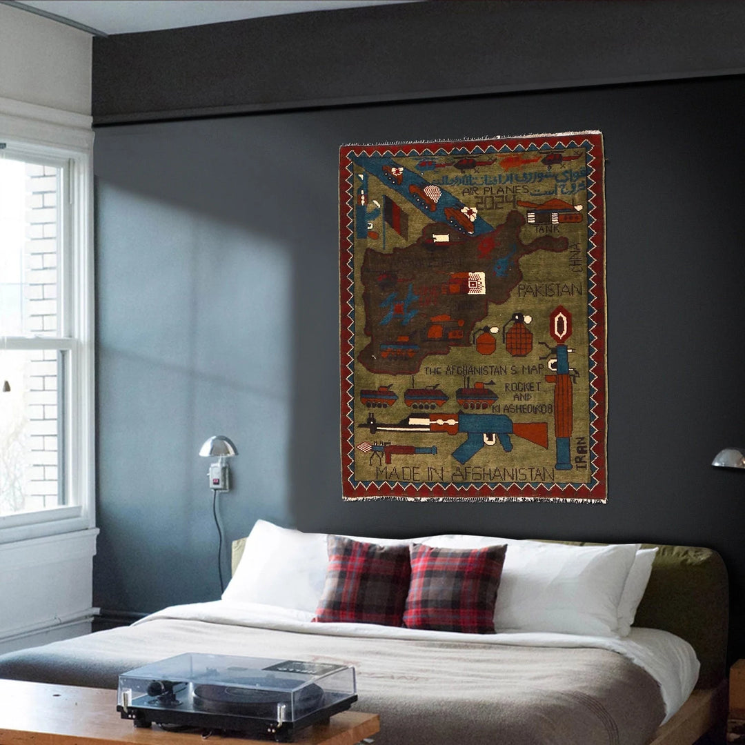 Green Afghan War Rug 2' 8" x 4' 1" Hand-Knotted | No. AL76119