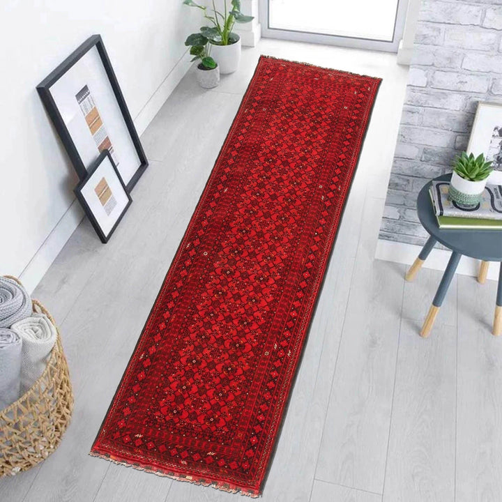 Red Afghan Khoja Roshnai Rug 2' 8" x 9' 5" Hand-Knotted | No. AL76171