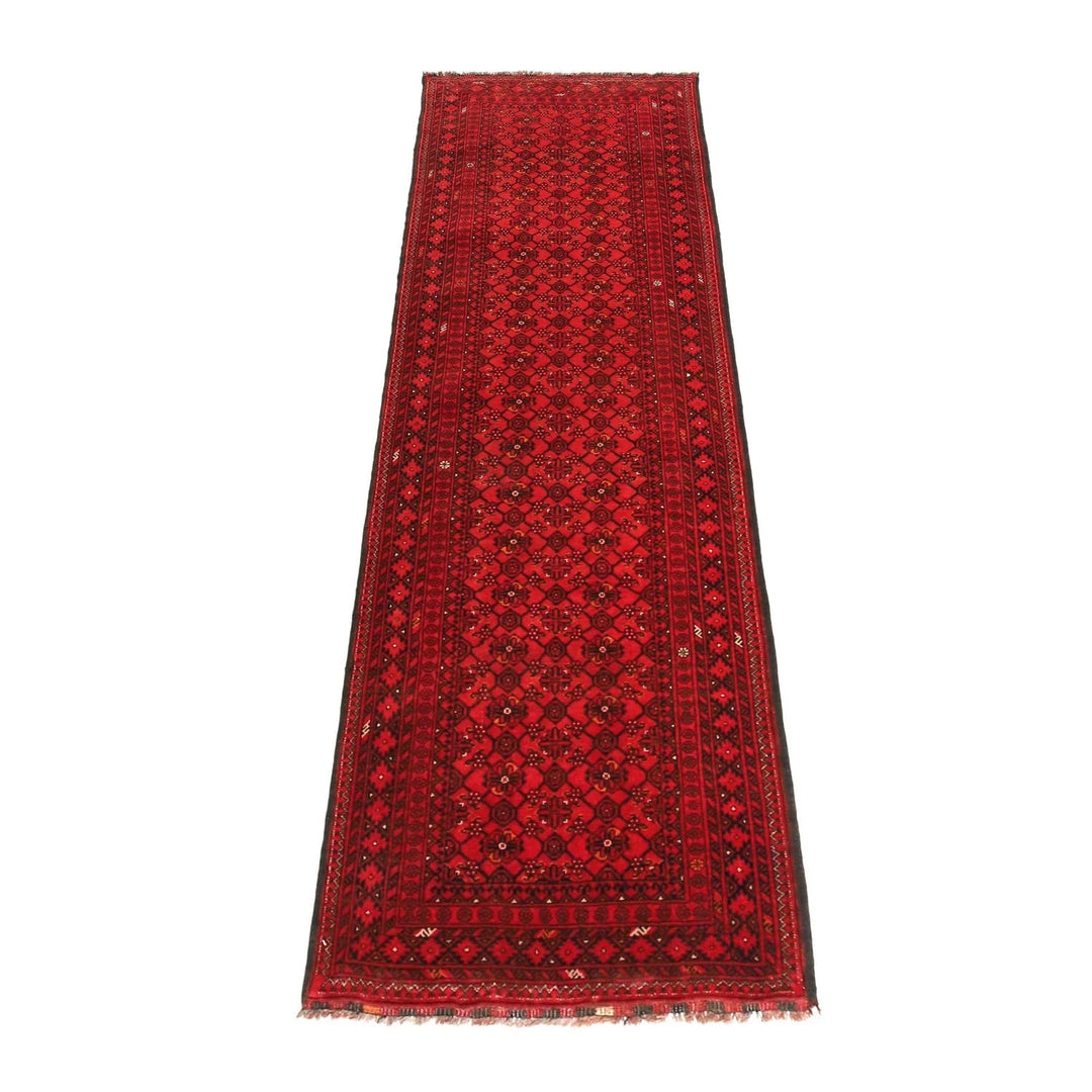 Red Afghan Khoja Roshnai Rug 2' 8" x 9' 5" Hand-Knotted | No. AL76171
