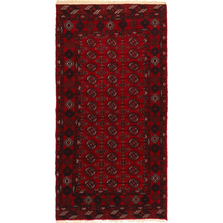 Red Afghan Bokhara Rug 2' 10" x 5' 8" Hand-Knotted | No. AL76212