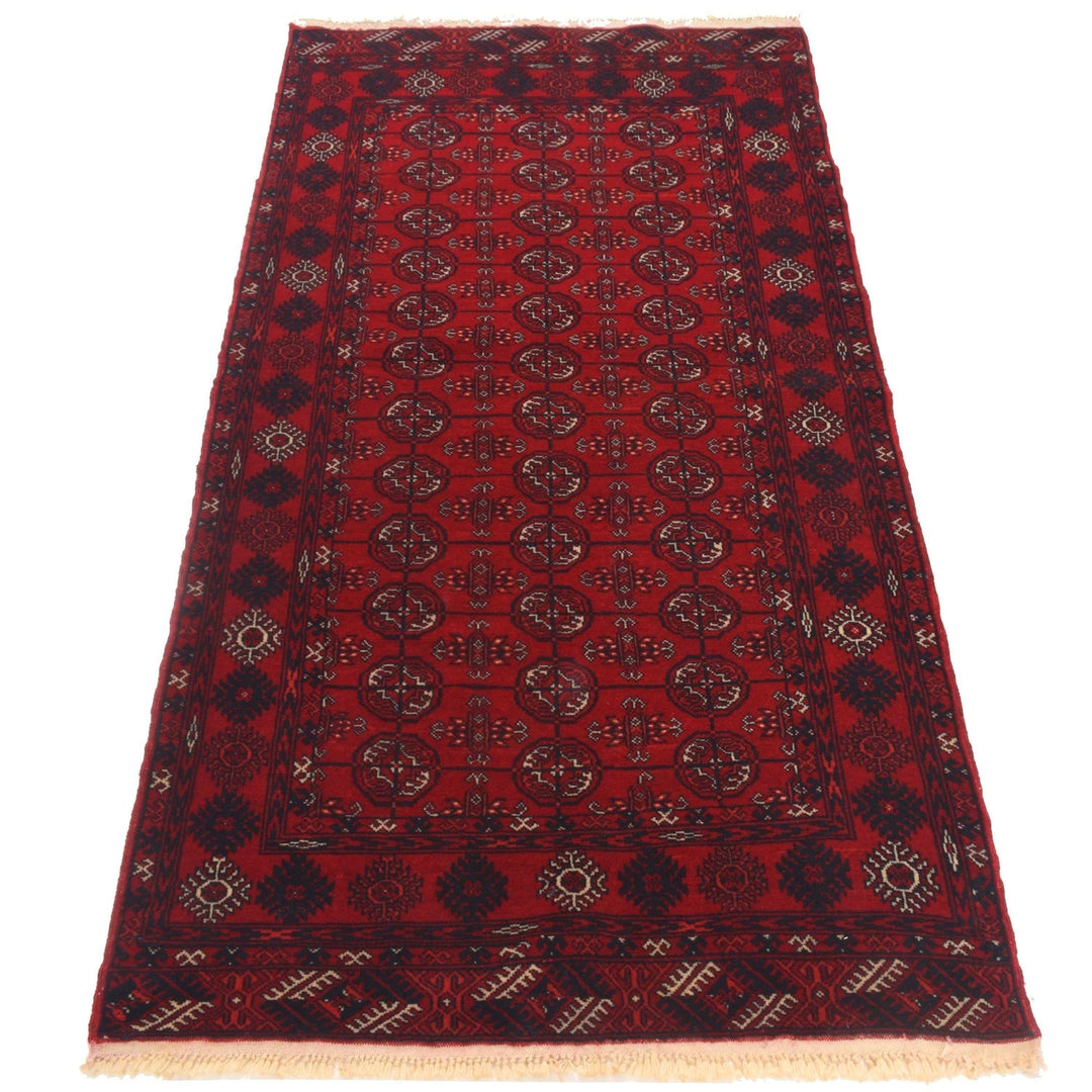 Red Afghan Bokhara Rug 2' 10" x 5' 8" Hand-Knotted | No. AL76212