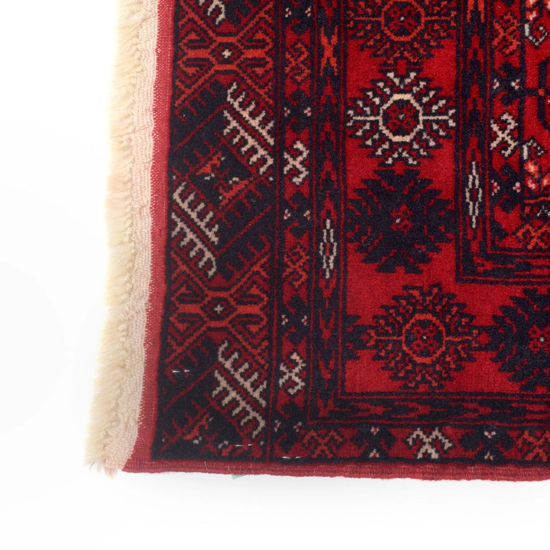 Red Afghan Bokhara Rug 2' 10" x 5' 8" Hand-Knotted | No. AL76212