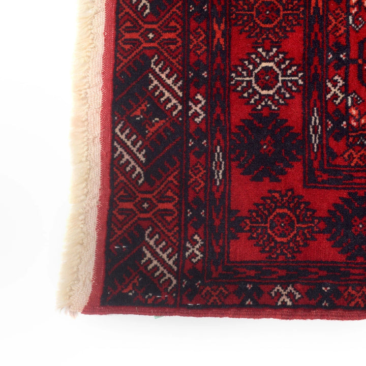 Red Afghan Bokhara Rug 2' 10" x 5' 8" Hand-Knotted | No. AL76212