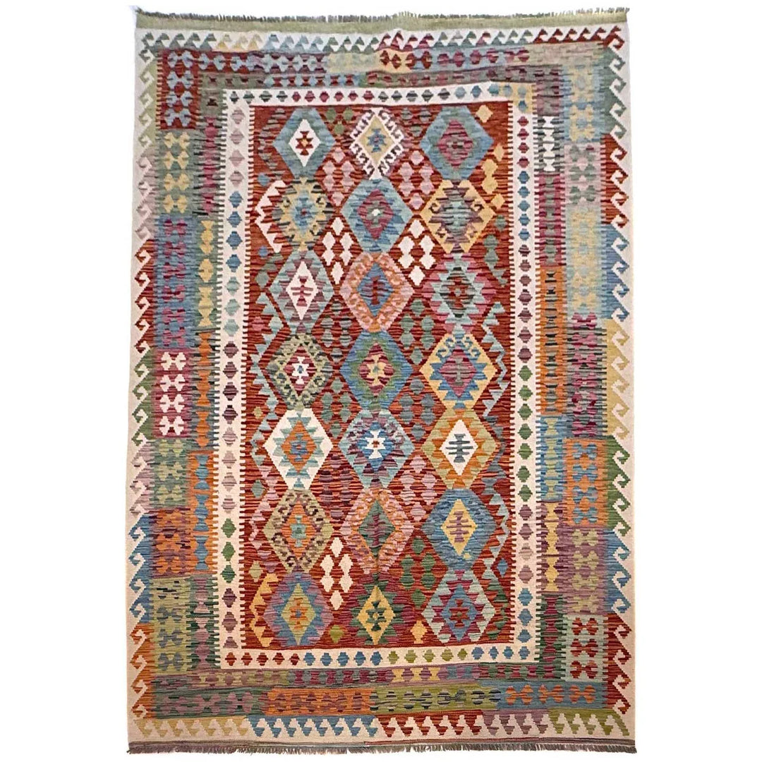 Afghan Vegetable Kilim Rug 6' 8" x 9' 11" Flat-Weave | No. AL76217