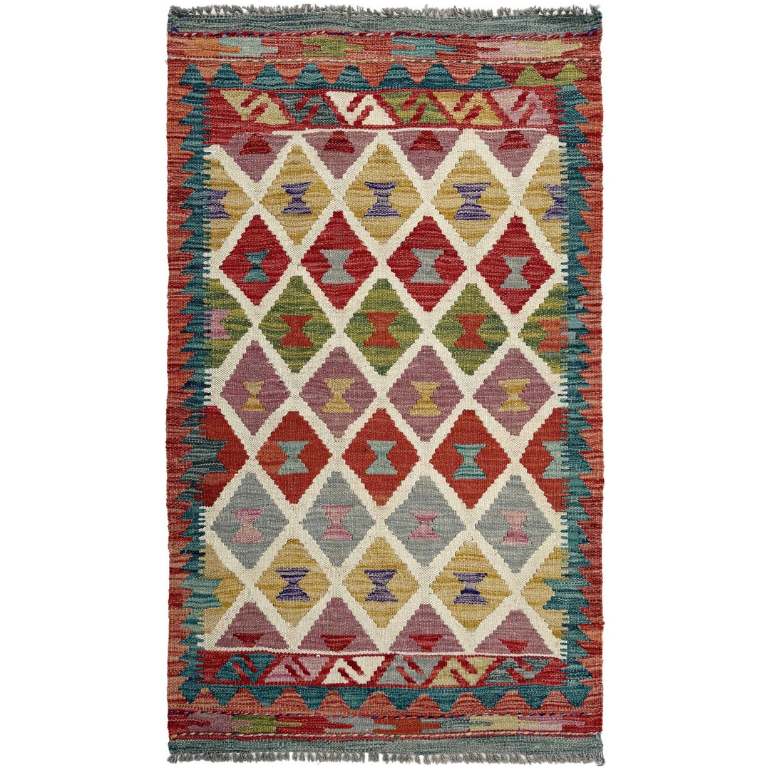 Afghan Vegetable Kilim Rug 2' 4" x 4' 3" Flat-Weave | No. AL763976