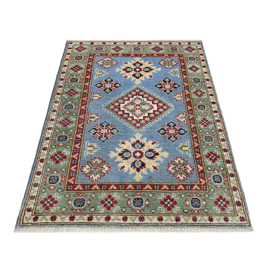 Blue Afghan Kazak Rug 2' 7" x 3' 11" Hand-Knotted | No. AL76423