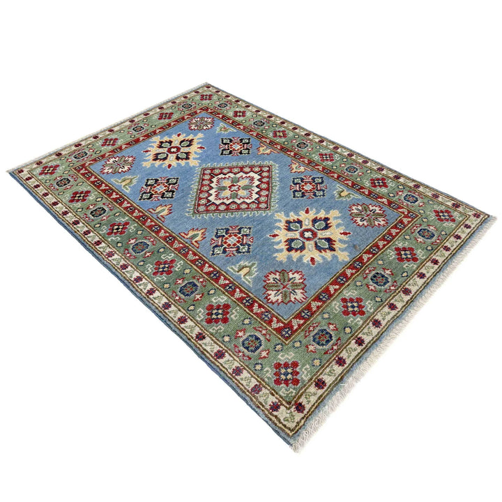 Blue Afghan Kazak Rug 2' 7" x 3' 11" Hand-Knotted | No. AL76423