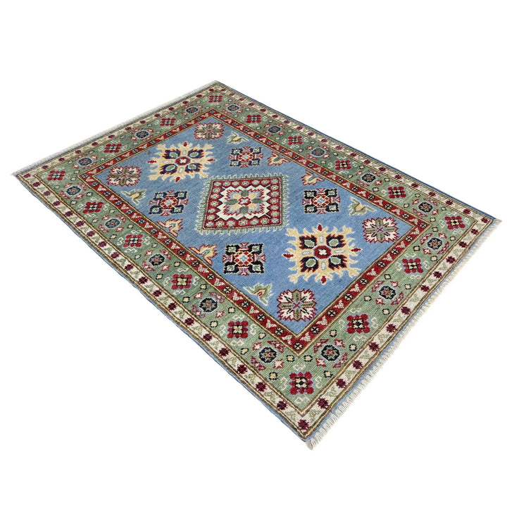 Blue Afghan Kazak Rug 2' 7" x 3' 11" Hand-Knotted | No. AL76423