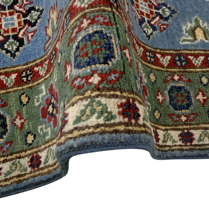 Blue Afghan Kazak Rug 2' 7" x 3' 11" Hand-Knotted | No. AL76423
