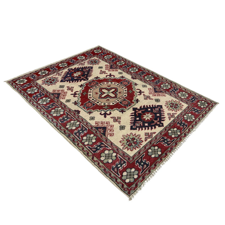 Beige Afghan Kazak Rug 2' 9" x 3' 11" Hand-Knotted | No. AL76439