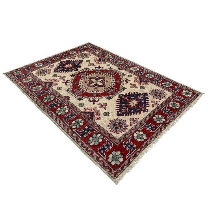 Beige Afghan Kazak Rug 2' 9" x 3' 11" Hand-Knotted | No. AL76439