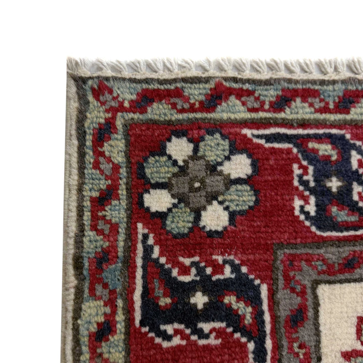 Beige Afghan Kazak Rug 2' 9" x 3' 11" Hand-Knotted | No. AL76439
