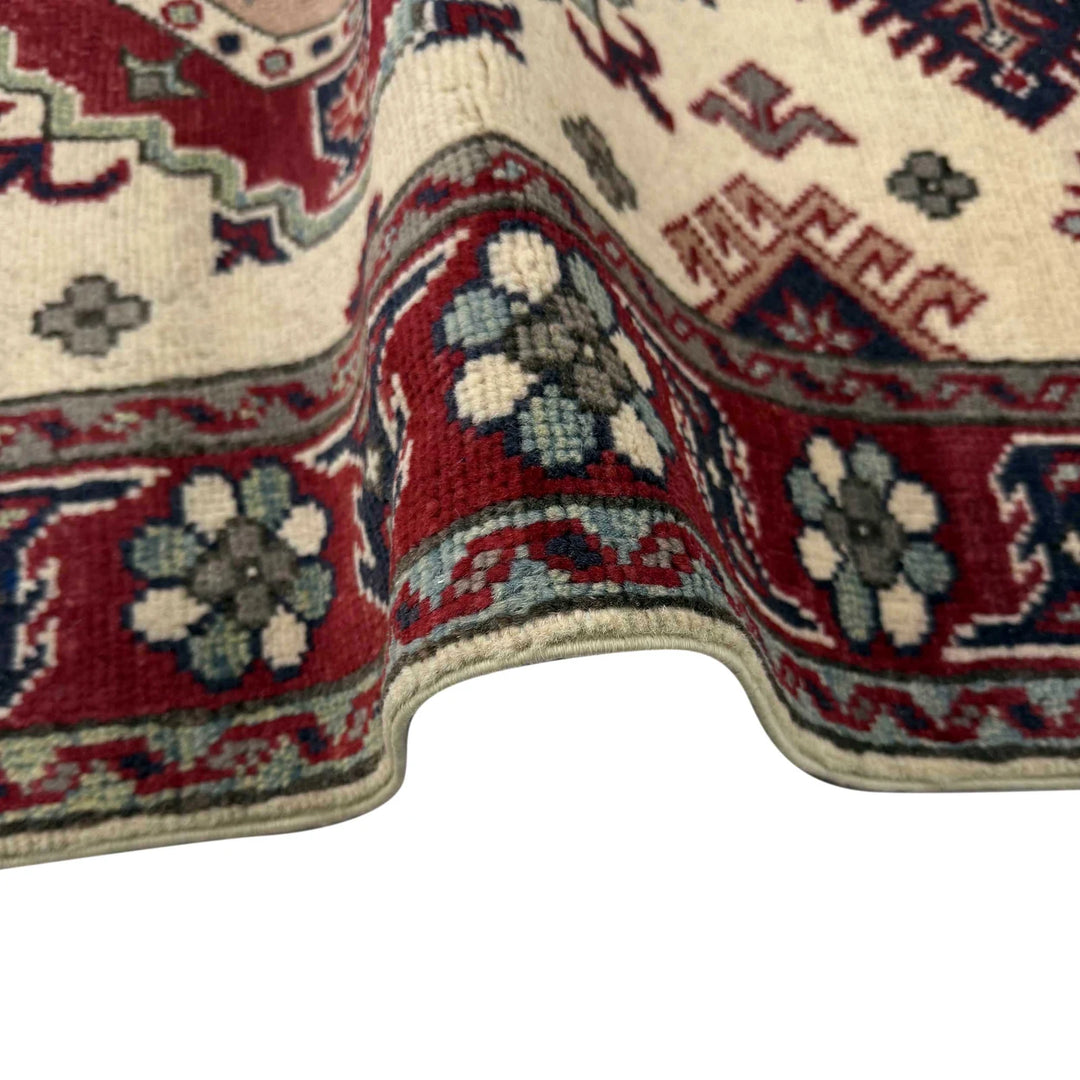 Beige Afghan Kazak Rug 2' 9" x 3' 11" Hand-Knotted | No. AL76439