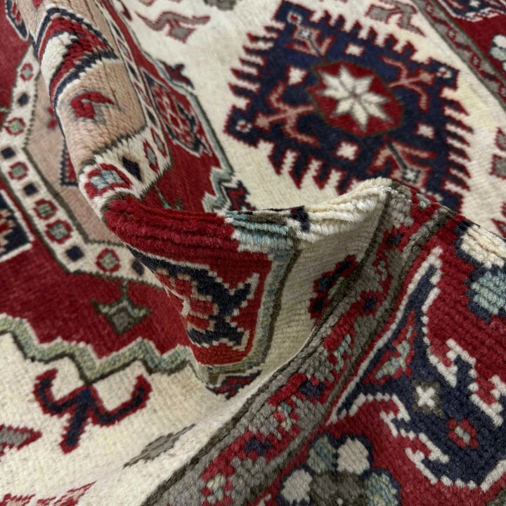 Beige Afghan Kazak Rug 2' 9" x 3' 11" Hand-Knotted | No. AL76439