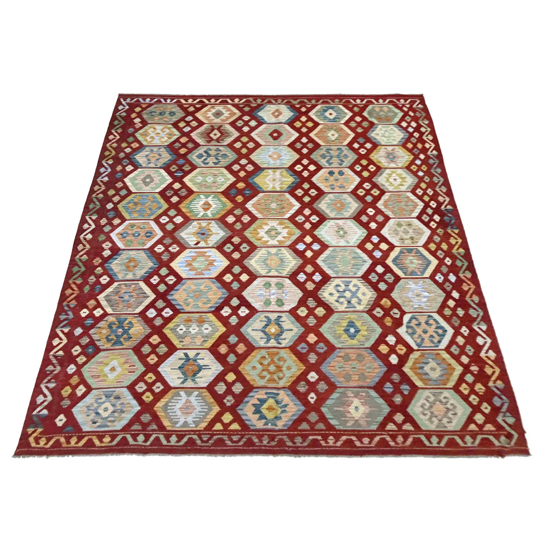 Afghan Vegetable Kilim Rug 8' 2" x 11' 7" Flat-Weave | No. AL764695
