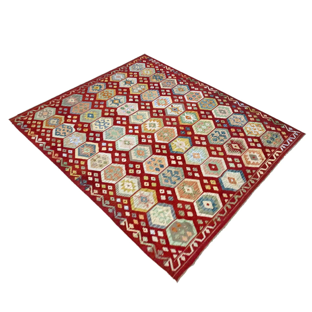 Afghan Vegetable Kilim Rug 8' 2" x 11' 7" Flat-Weave | No. AL764695