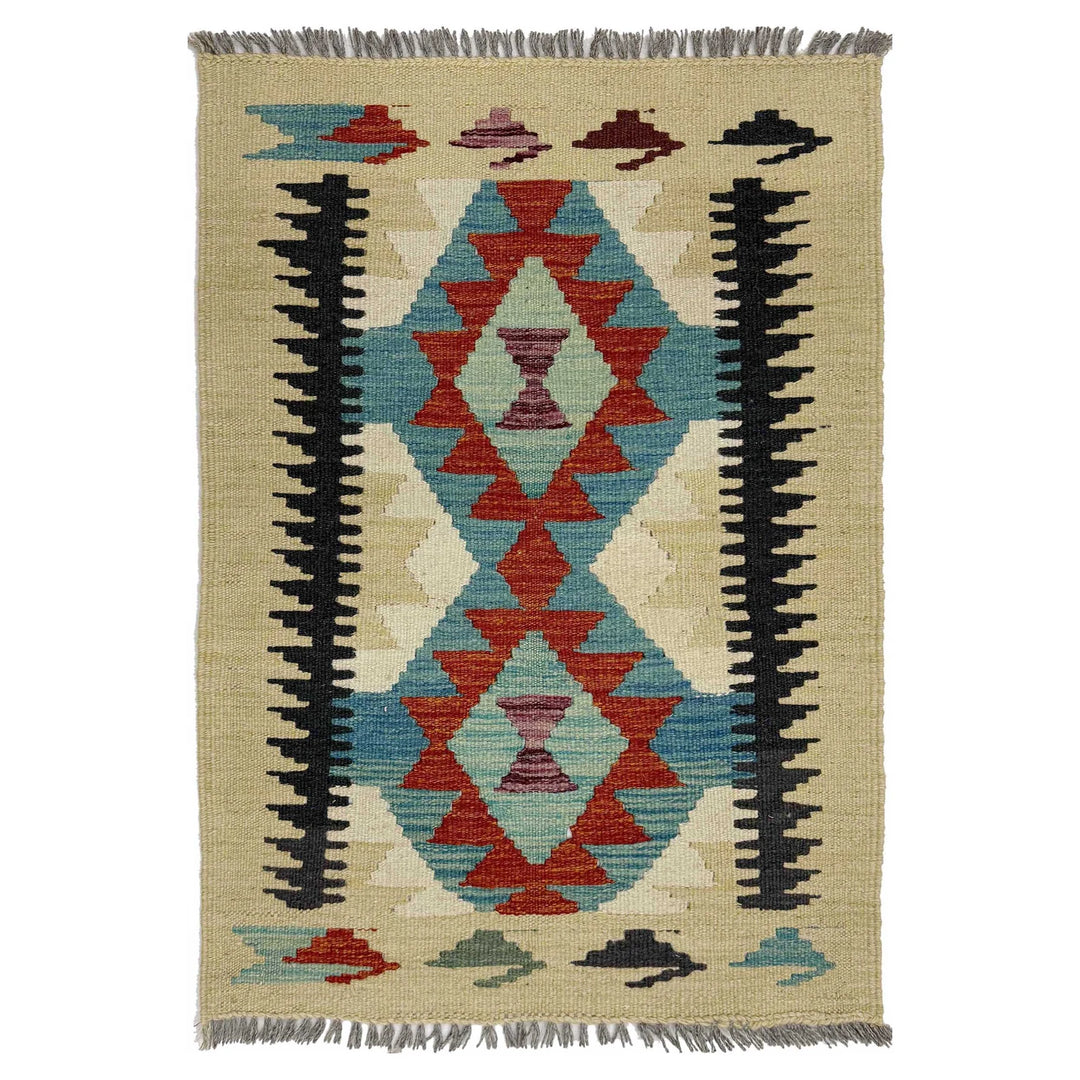 Afghan Vegetable Kilim Rug 2' 0" x 3' 0" Flat-Weave | No. AL764812