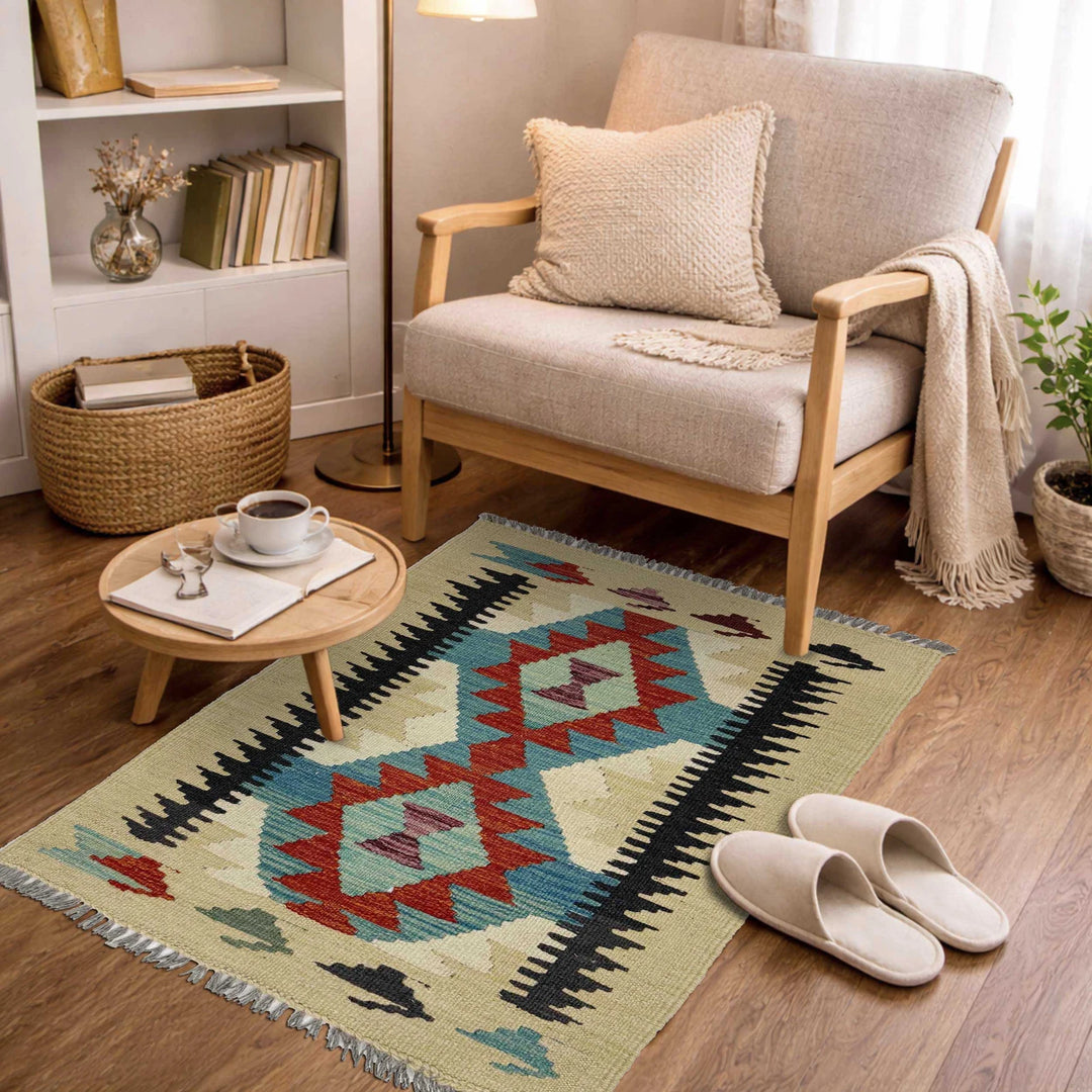 Afghan Vegetable Kilim Rug 2' 0" x 3' 0" Flat-Weave | No. AL764812