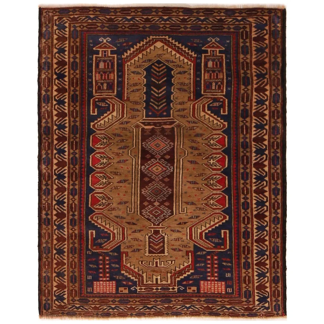 Brown Afghan Baluchi Rug 2' 10" x 3' 10" Hand-Knotted | No. AL76484