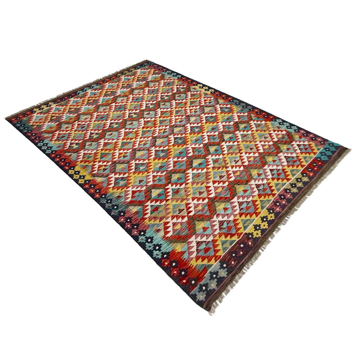 Afghan Vegetable Kilim Rug 6' 0" x 8' 2" Flat-Weave | No. AL765072