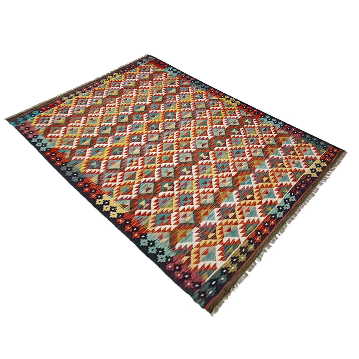 Afghan Vegetable Kilim Rug 6' 0" x 8' 2" Flat-Weave | No. AL765072