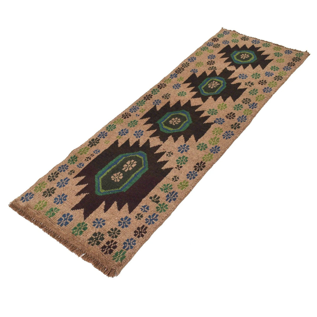 Beige Afghan Baluchi Rug 1' 12" x 6' 4" Hand-Knotted | No. AL76511