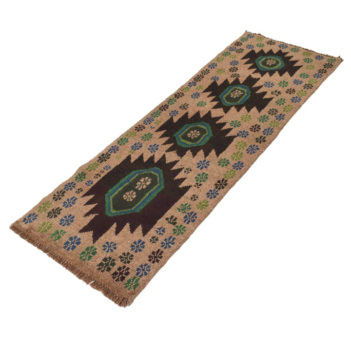 Beige Afghan Baluchi Rug 1' 12" x 6' 4" Hand-Knotted | No. AL76511