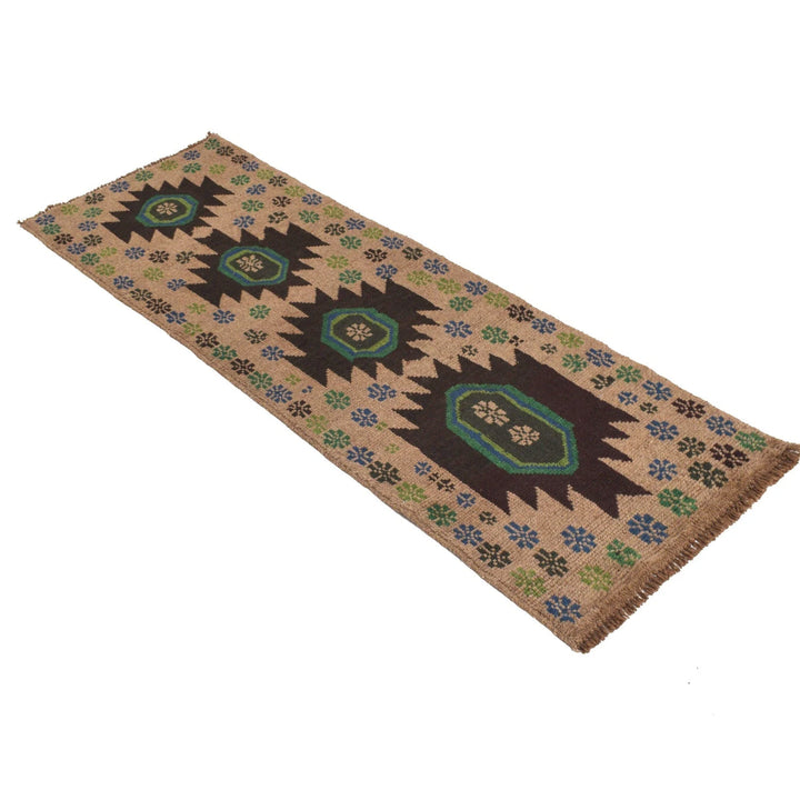 Beige Afghan Baluchi Rug 1' 12" x 6' 4" Hand-Knotted | No. AL76511