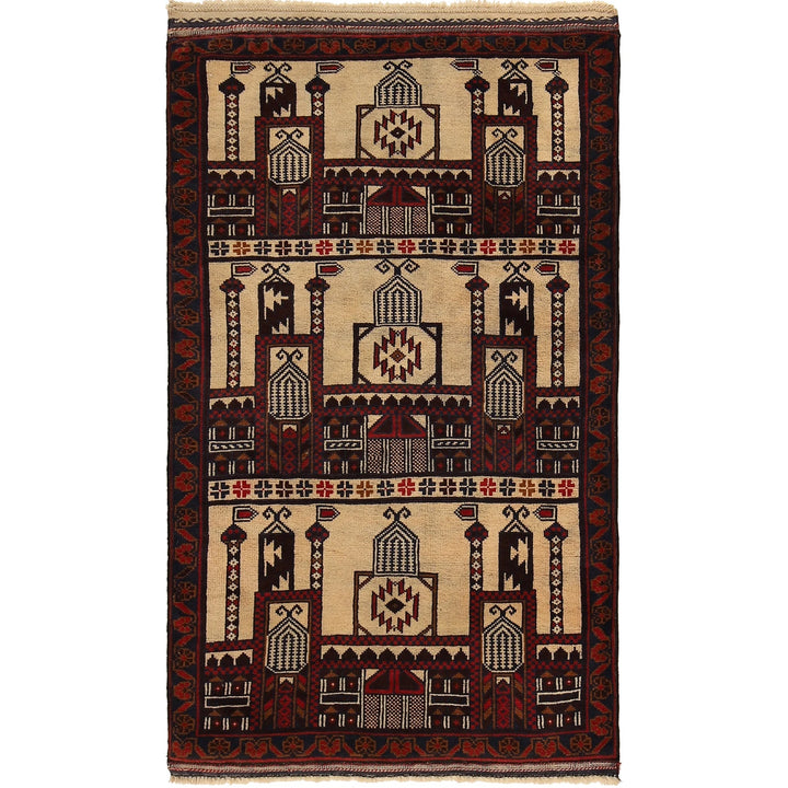 Beige Afghan Prayer Rug 2' 9" x 4' 7" Hand-Knotted | No. AL76521