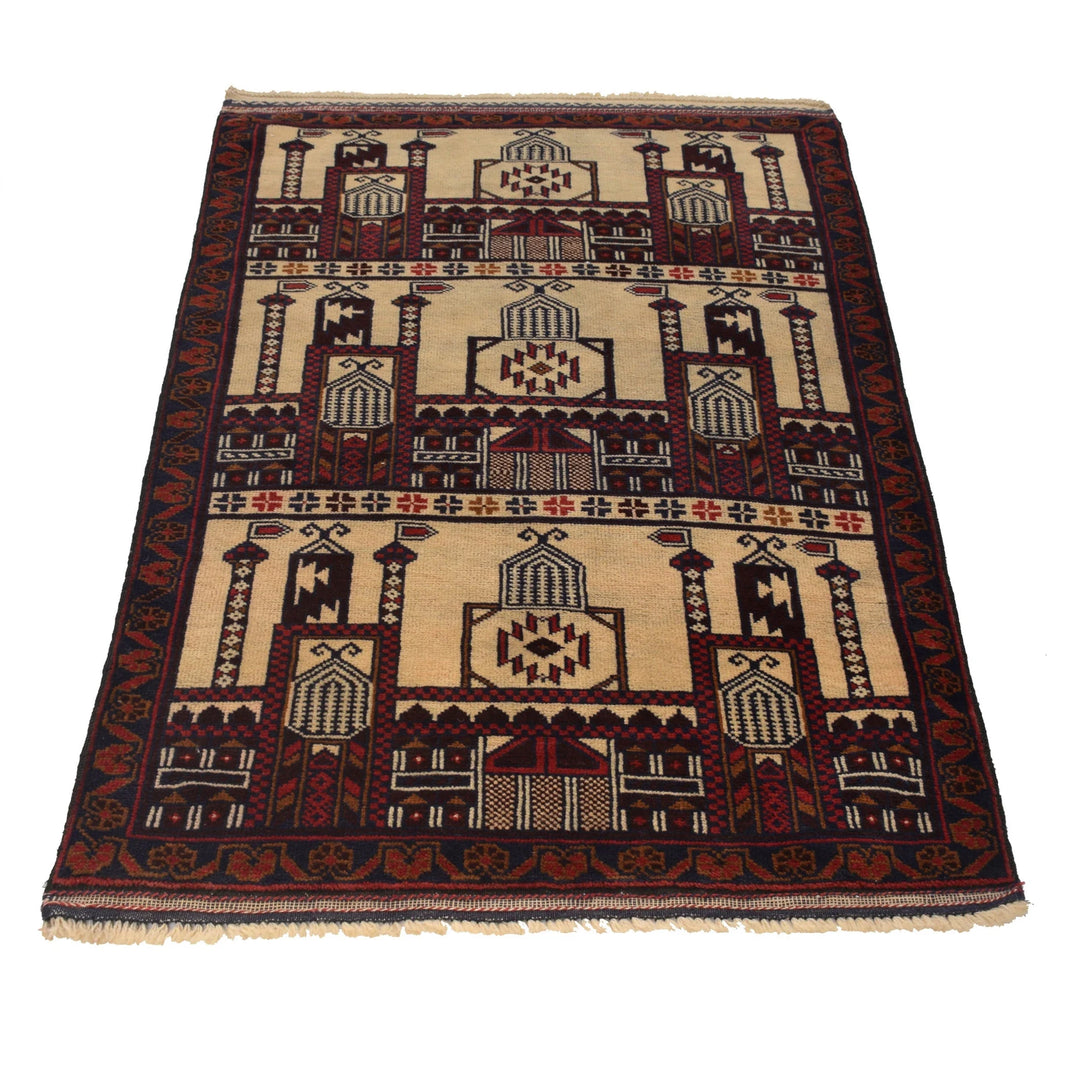 Beige Afghan Prayer Rug 2' 9" x 4' 7" Hand-Knotted | No. AL76521