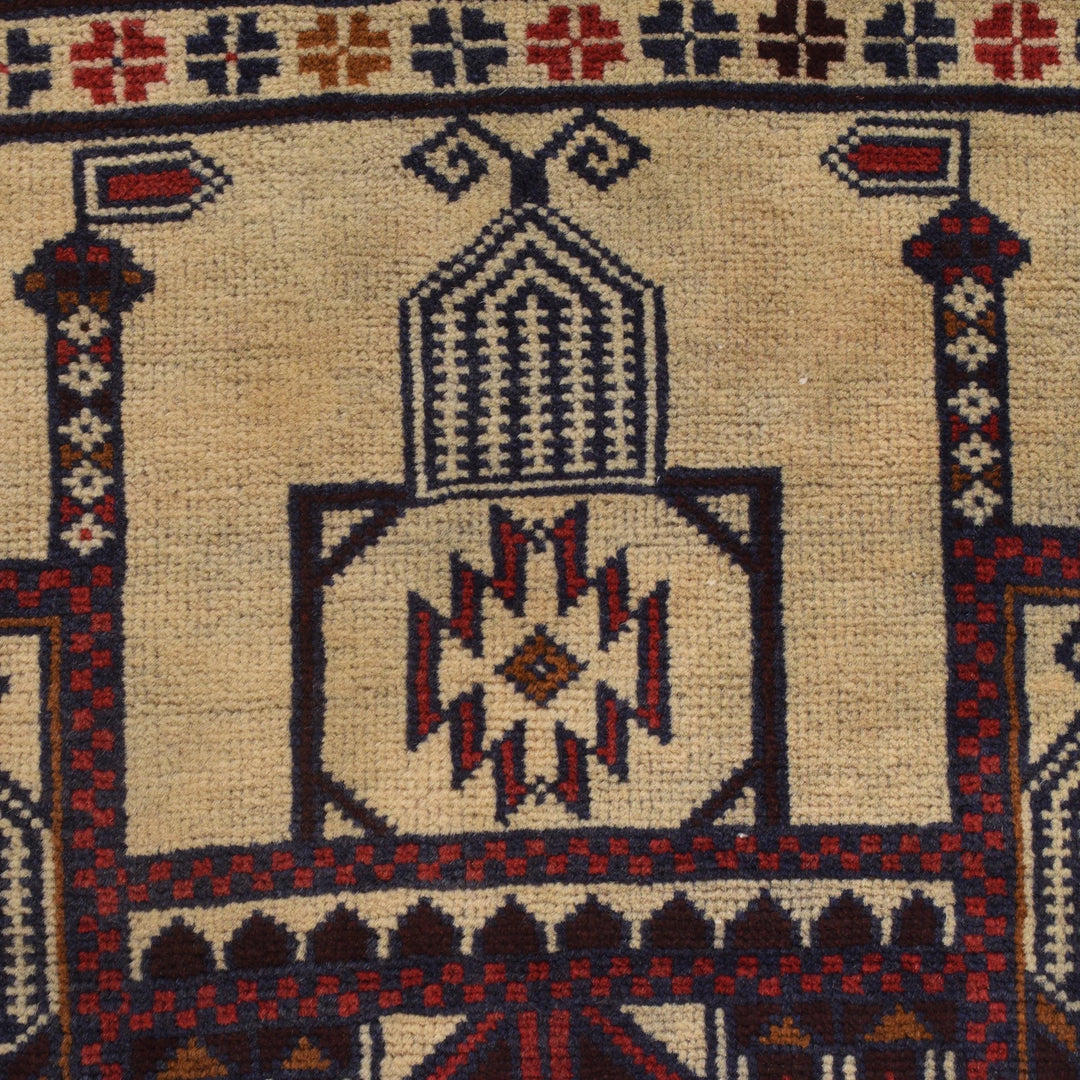 Beige Afghan Prayer Rug 2' 9" x 4' 7" Hand-Knotted | No. AL76521