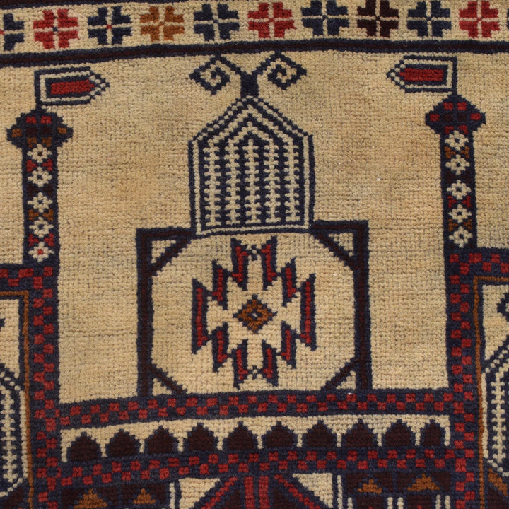 Beige Afghan Prayer Rug 2' 9" x 4' 7" Hand-Knotted | No. AL76521