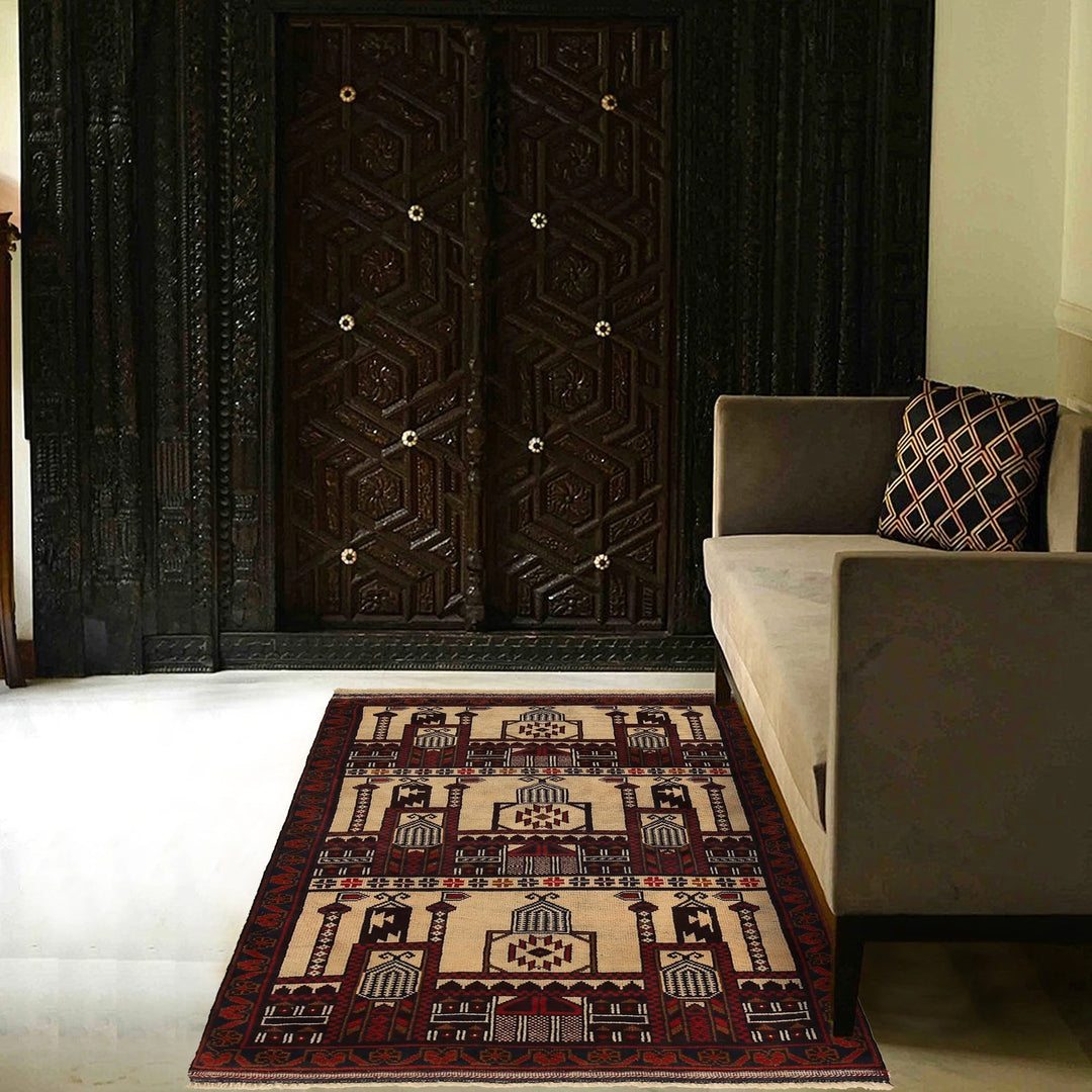 Beige Afghan Prayer Rug 2' 9" x 4' 7" Hand-Knotted | No. AL76521