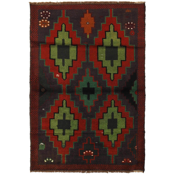 Afghan Baluchi Rug 4' 2" x 6' 3" Hand-Knotted | No. AL76598