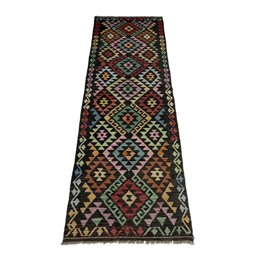 Multicolor Afghan Vegetable Kilim Rug 2'8" x 9'9" Flat-Weave | No. AL766548