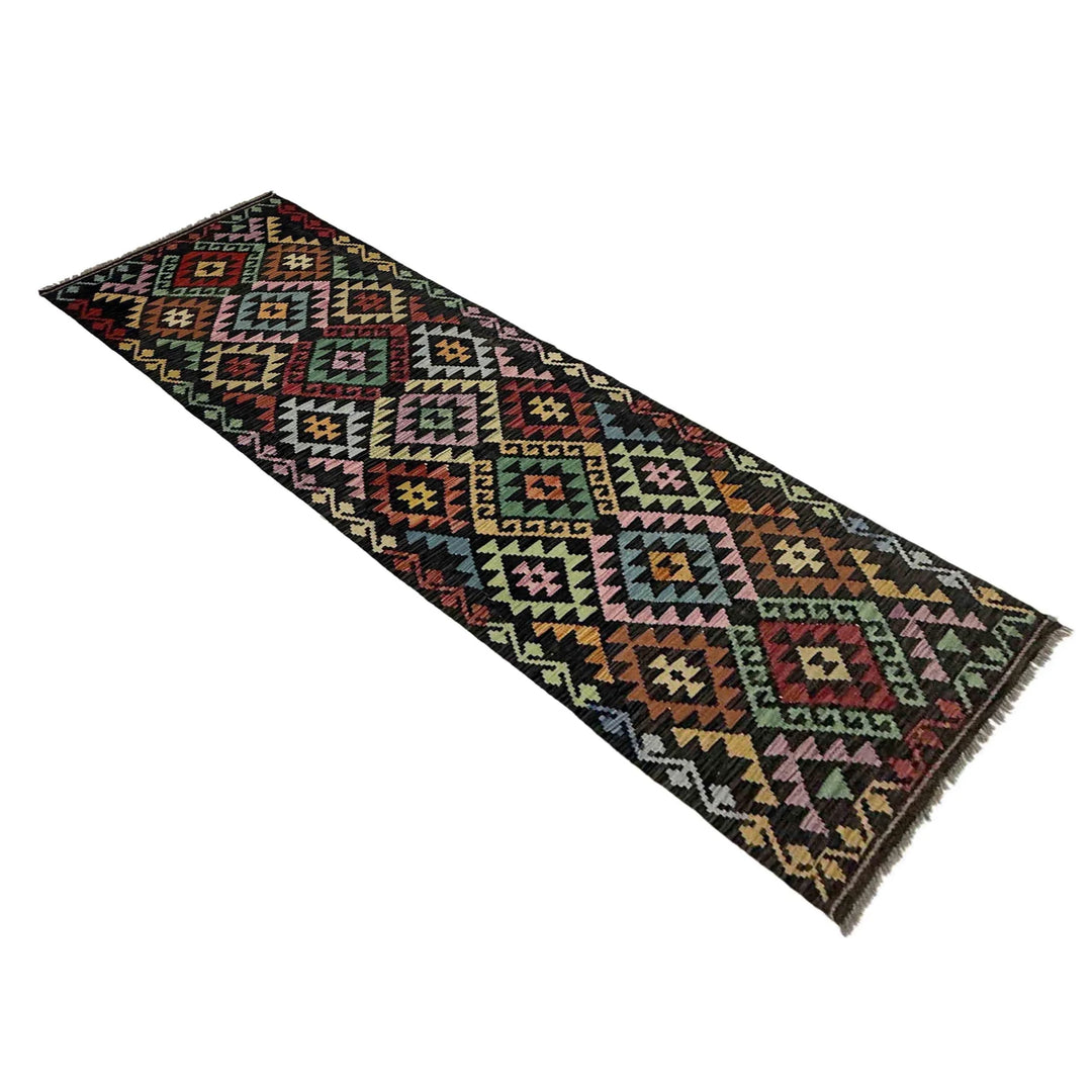 Multicolor Afghan Vegetable Kilim Rug 2'8" x 9'9" Flat-Weave | No. AL766548