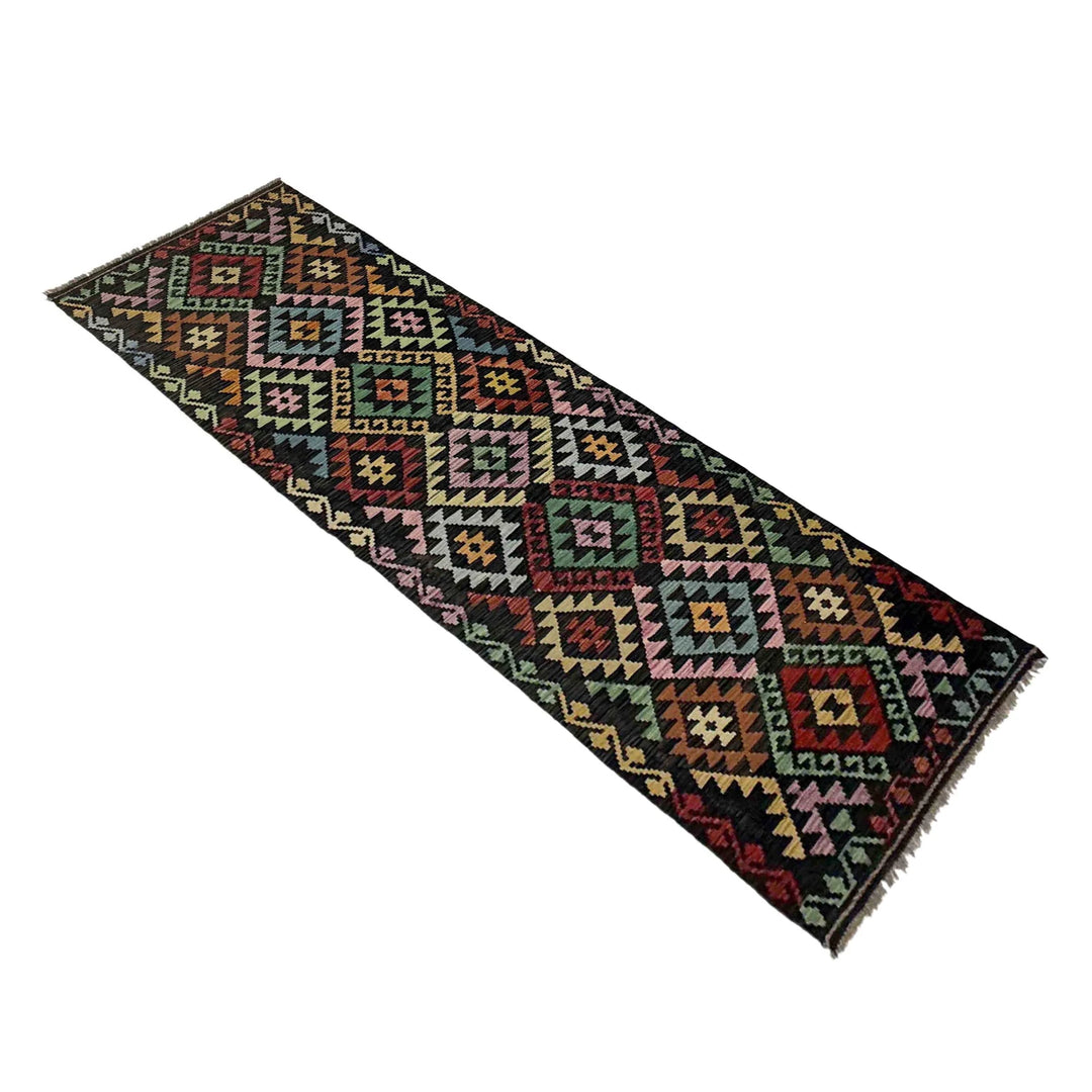 Multicolor Afghan Vegetable Kilim Rug 2'8" x 9'9" Flat-Weave | No. AL766548