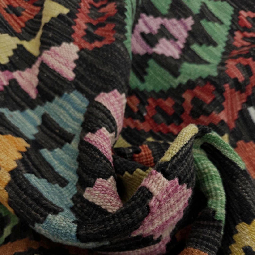 Multicolor Afghan Vegetable Kilim Rug 2'8" x 9'9" Flat-Weave | No. AL766548
