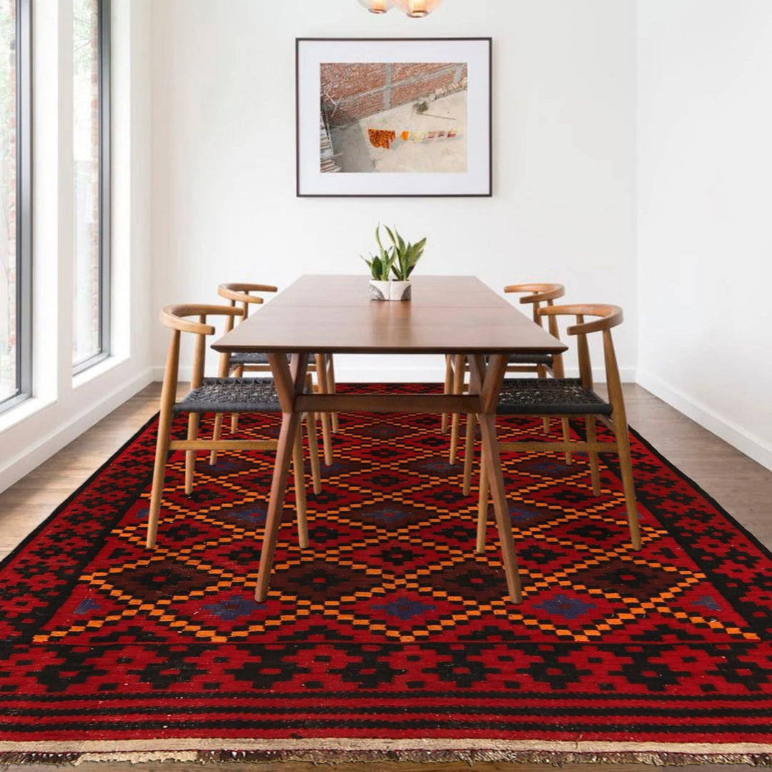 Afghan Kilim Rug 5' 7" x 9' 1" Flat-Weave | No. AL76746