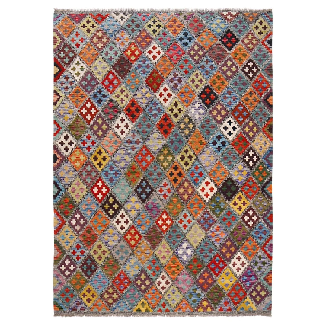 Afghan Kilim Rug 5' 7" x 8' 0" Flat-Weave | No. AL76861