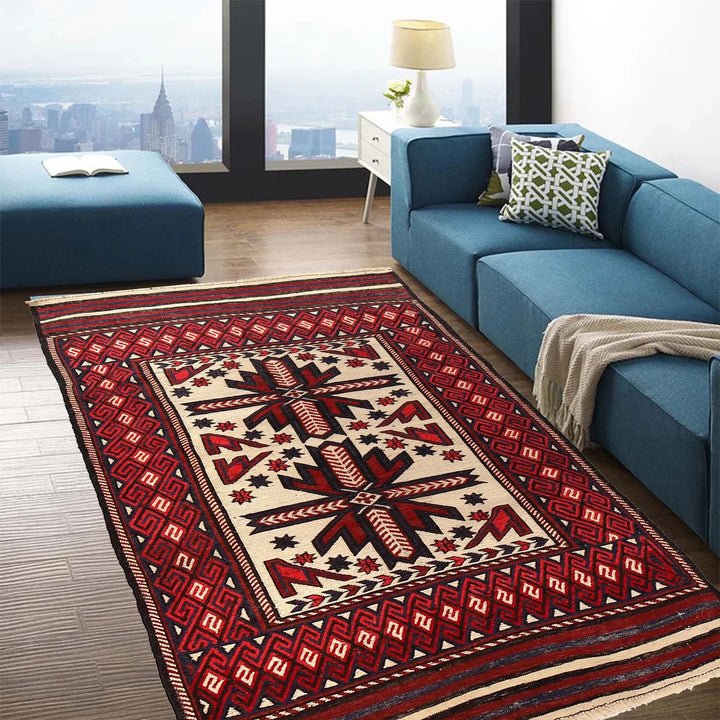 Beige Afghan Saghari Kilim Rug 3' 8" x 6' 1" Flat-Weave | No. AL76878